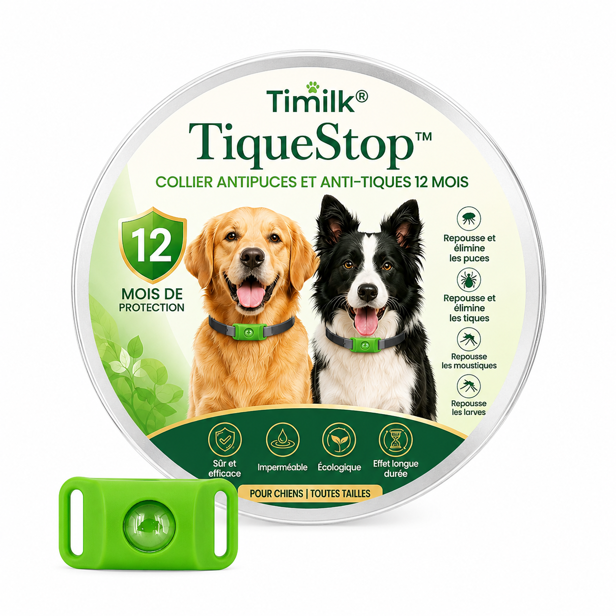 TiqueStop™ Collier Anti-Puces & Tiques pour Chien | Stoppez puces et tiques sans stress dès la première pose !