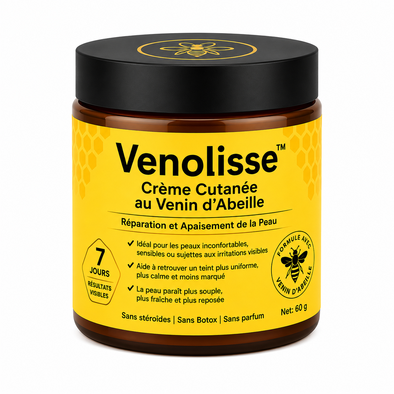 Venolisse™ Crème Cutanée au Venin d’Abeille | Éliminez démangeaisons, rougeurs et rides en 7 jours, sans stéroïdes ni Botox !