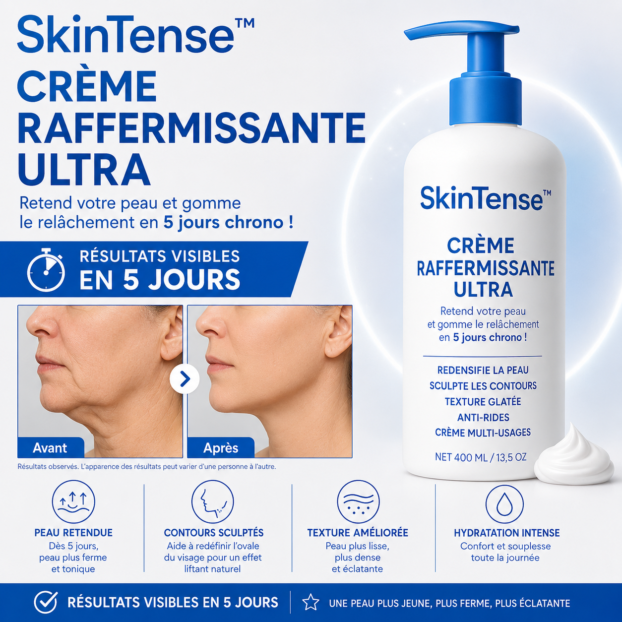SkinTense™ Crème Raffermissante Ultra | Retend votre peau et gomme le relâchement en 5 jours chrono!