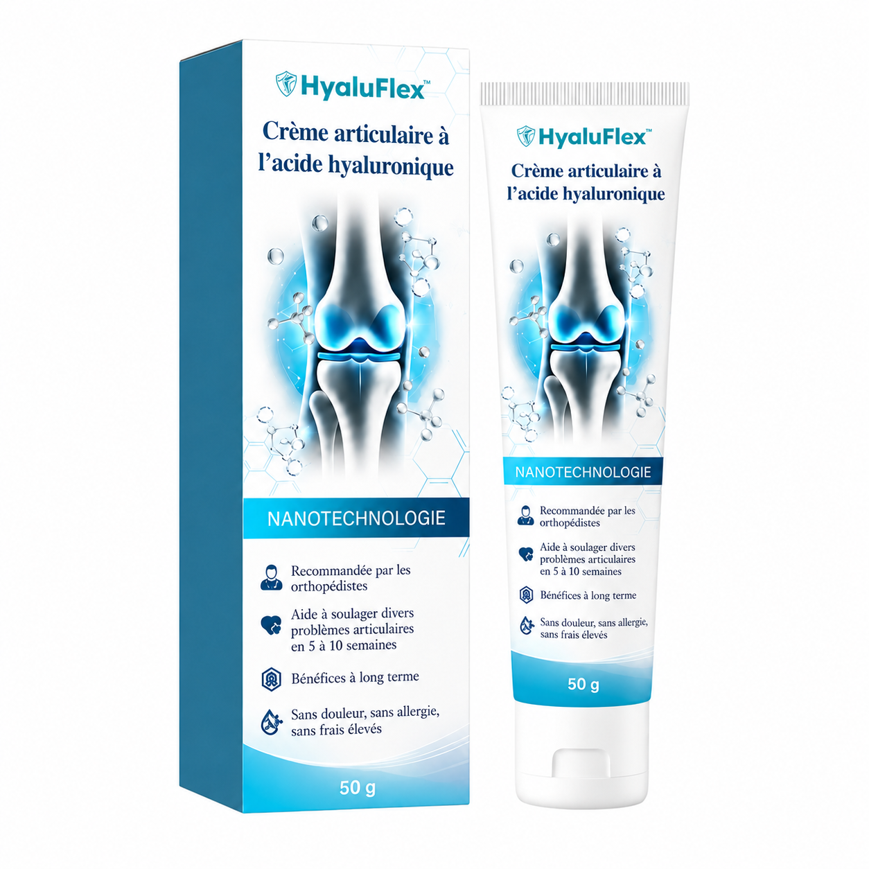 HyaluFlex™ Crème articulaire à base d’acide hyaluronique | Soulage la douleur liée à l’arthrose en seulement 2 minutes !