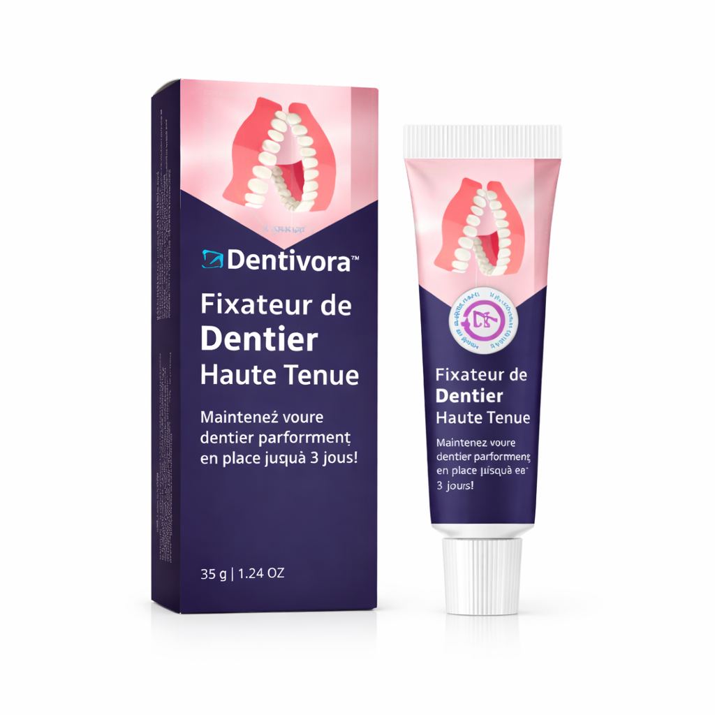 Dentivora™ Fixateur de Dentier Haute Tenue | Maintenez votre dentier parfaitement en place jusqu’à 3 jours !