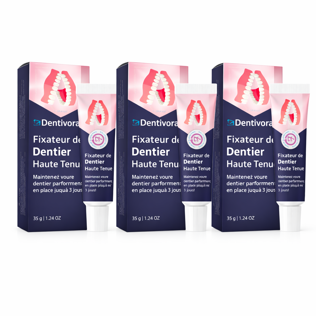 Dentivora™ Fixateur de Dentier Haute Tenue | Maintenez votre dentier parfaitement en place jusqu’à 3 jours !