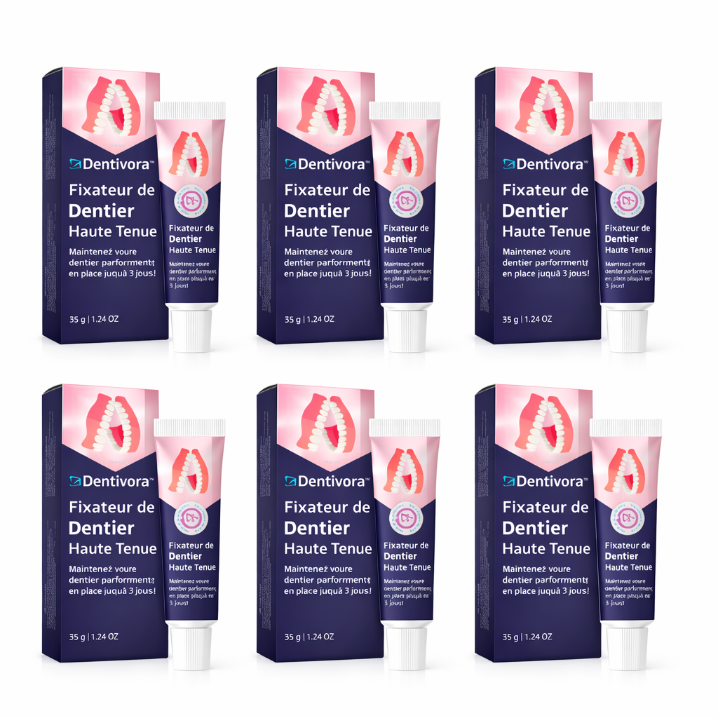 Dentivora™ Fixateur de Dentier Haute Tenue | Maintenez votre dentier parfaitement en place jusqu’à 3 jours !