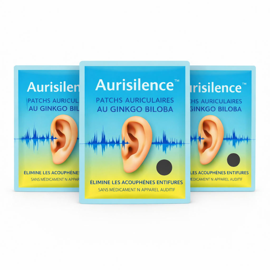 Aurisilence™ Patchs Auriculaires au Ginkgo Biloba | Éliminez vos acouphènes en 7 heures et retrouvez enfin le silence !