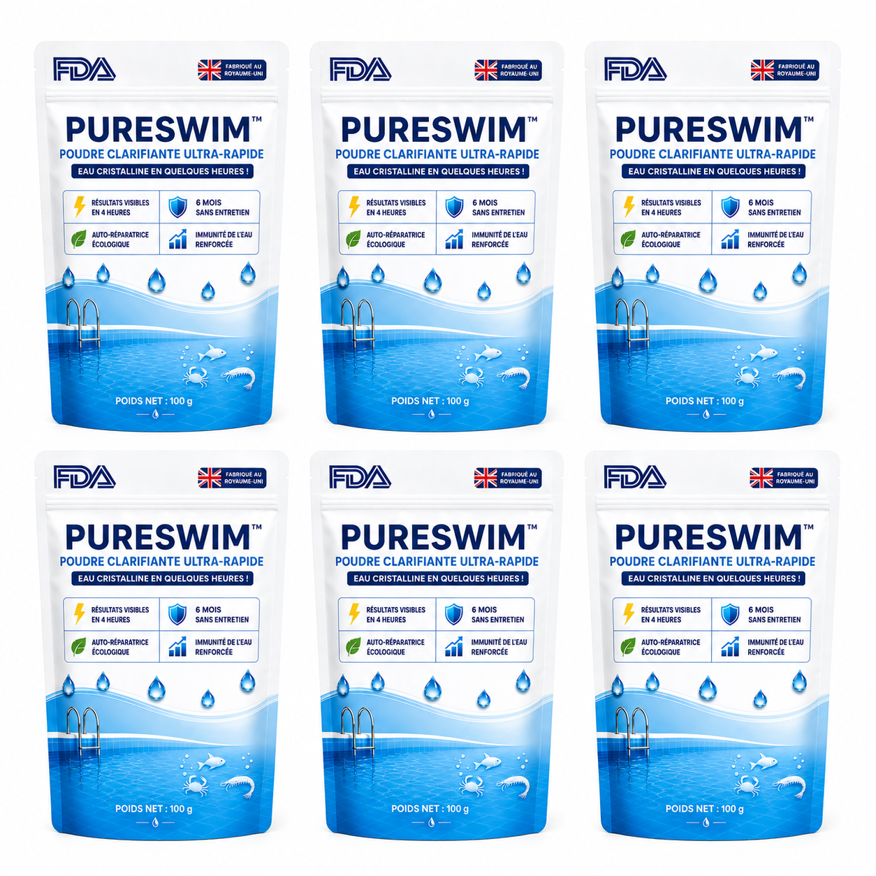 PureSwim™ Poudre Clarifiante Ultra-Rapide | Retrouvez une piscine 100% transparente et propre dès la première nuit !
