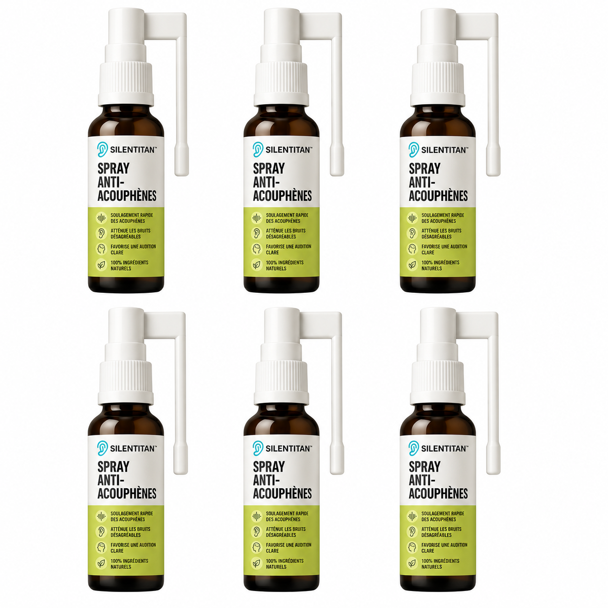 SilenTitan™ Spray Anti-Acouphènes | Éliminez les sifflements persistants et retrouvez le silence en seulement 7 jours !