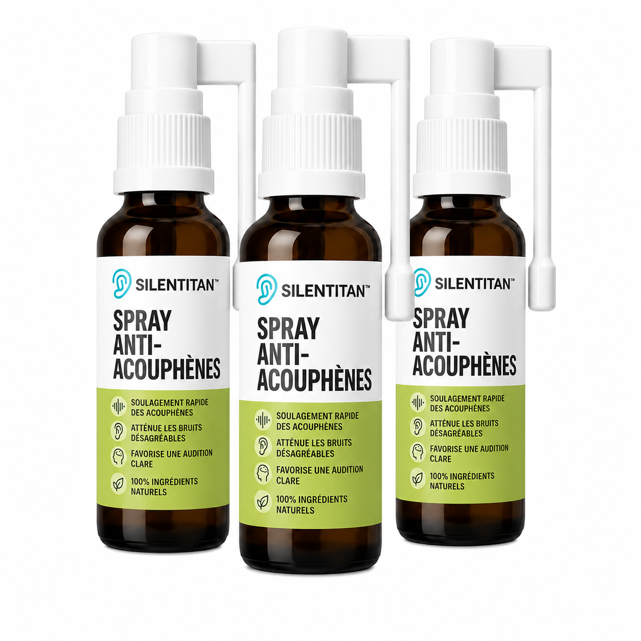 SilenTitan™ Spray Anti-Acouphènes | Éliminez les sifflements persistants et retrouvez le silence en seulement 7 jours !