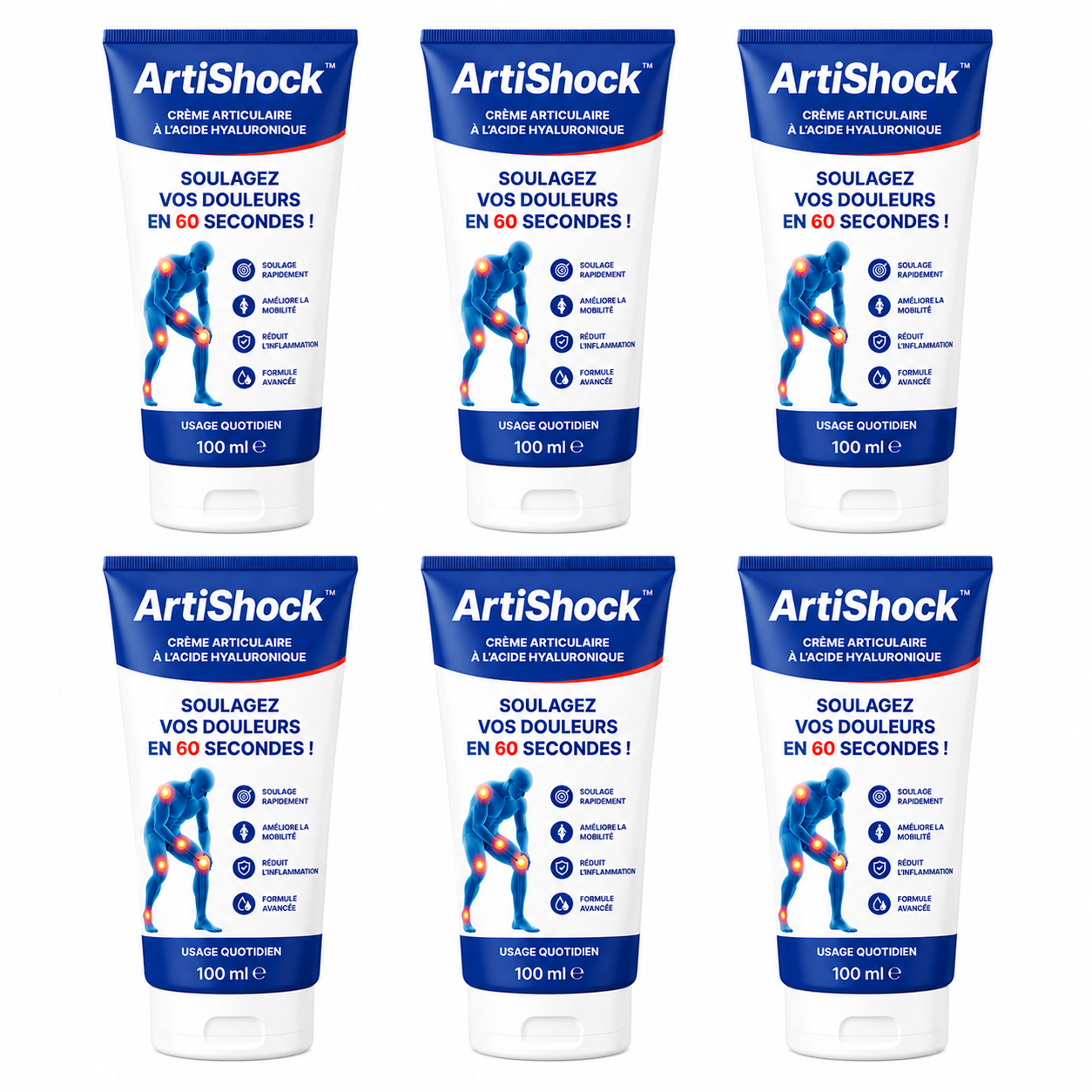 ArtiShock™ Crème Articulaire à l’Acide Hyaluronique | Soulagez vos douleurs en 60 secondes !