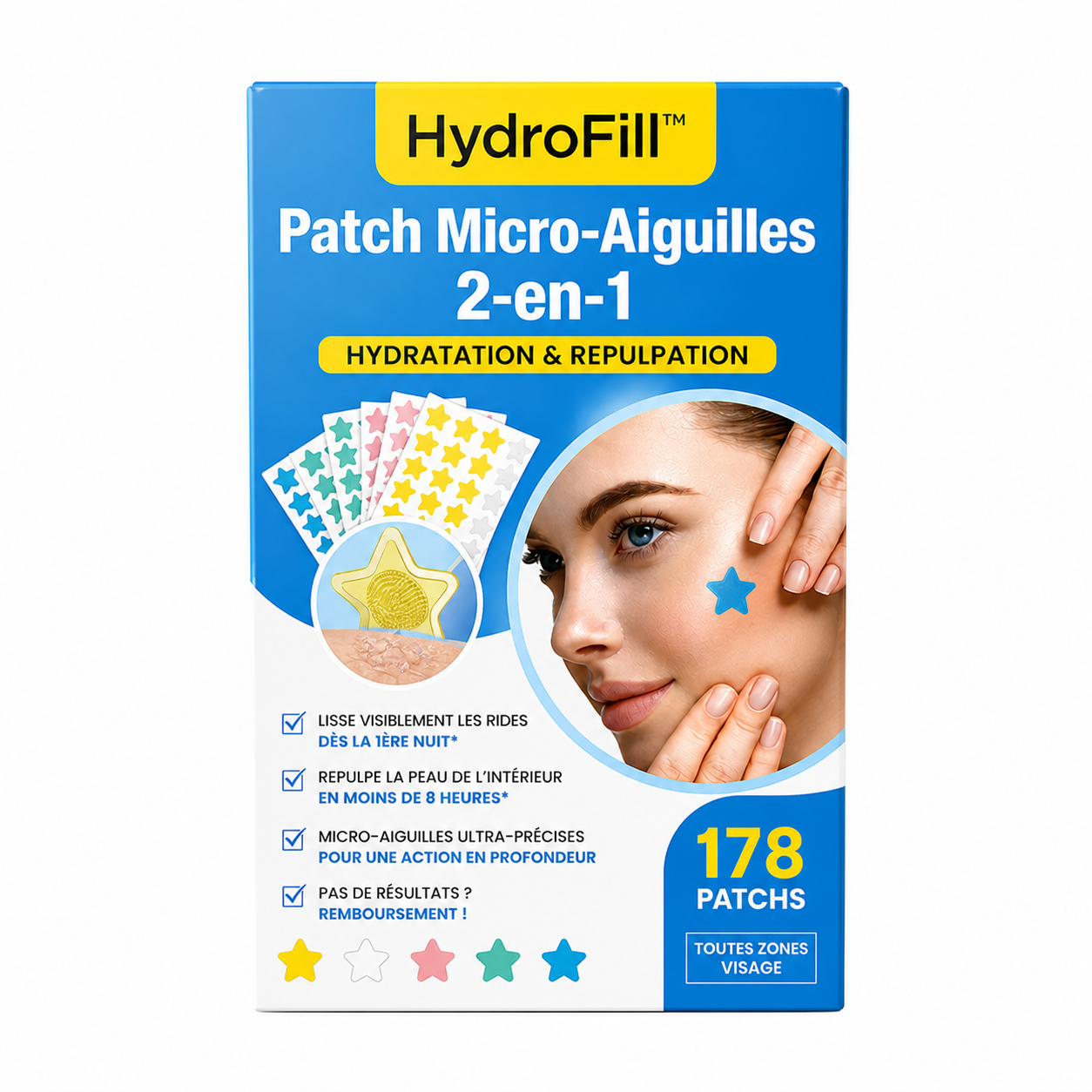 HydroFill™ Patch Micro-Aiguilles 2-en-1 | Effacez vos rides et repulpez votre peau en une seule nuit !