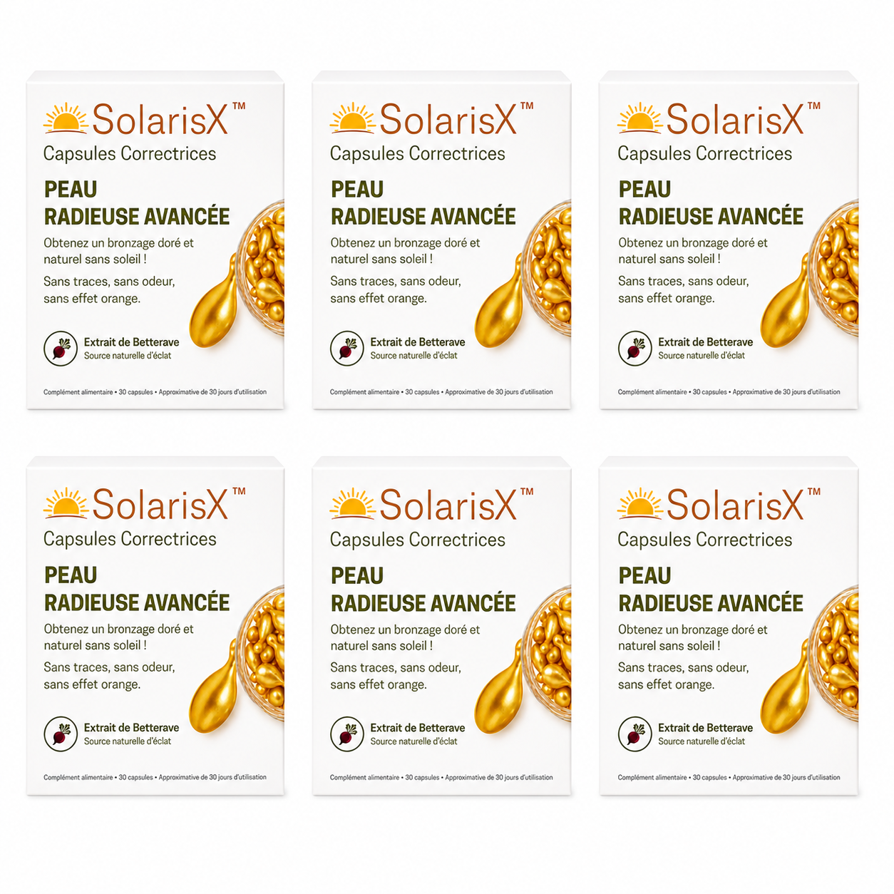 SolarisX™ Capsules Bronzage Naturel | Obtenez un bronzage doré et uniforme en seulement 5 jours !