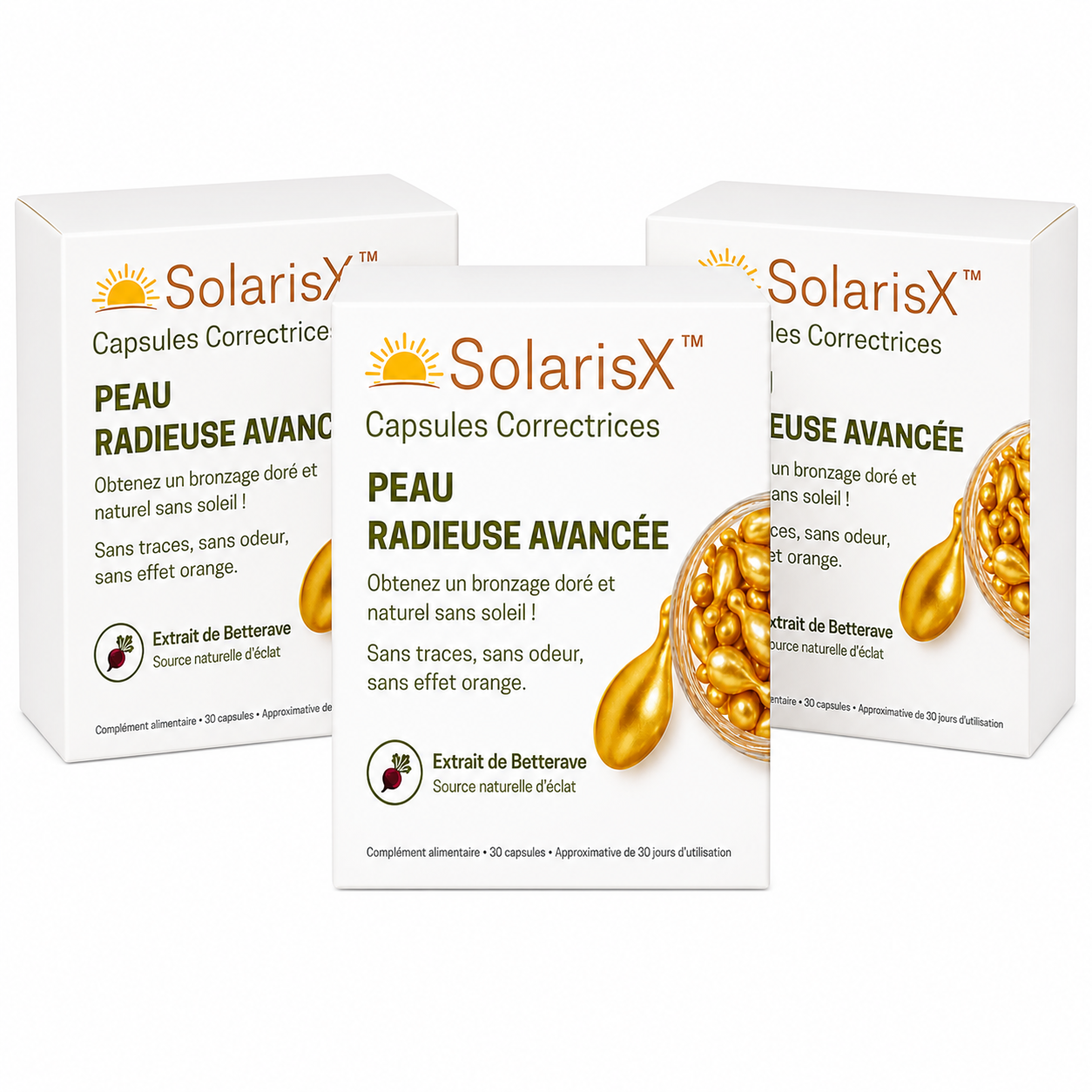 SolarisX™ Capsules Bronzage Naturel | Obtenez un bronzage doré et uniforme en seulement 5 jours !