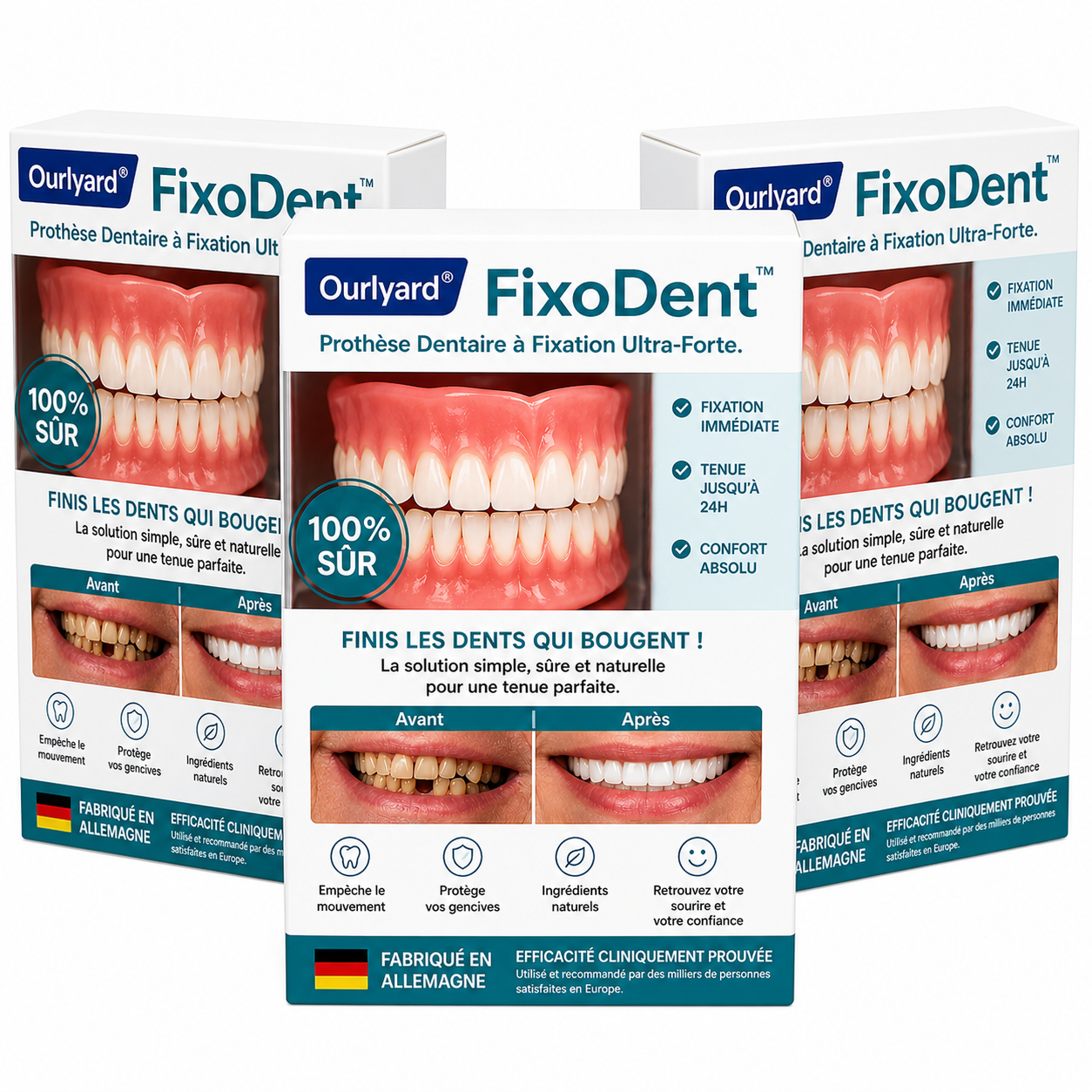 FixoDent™ Prothèse Dentaire à Fixation Ultra-Forte | Tient en place toute la journée sans colle!