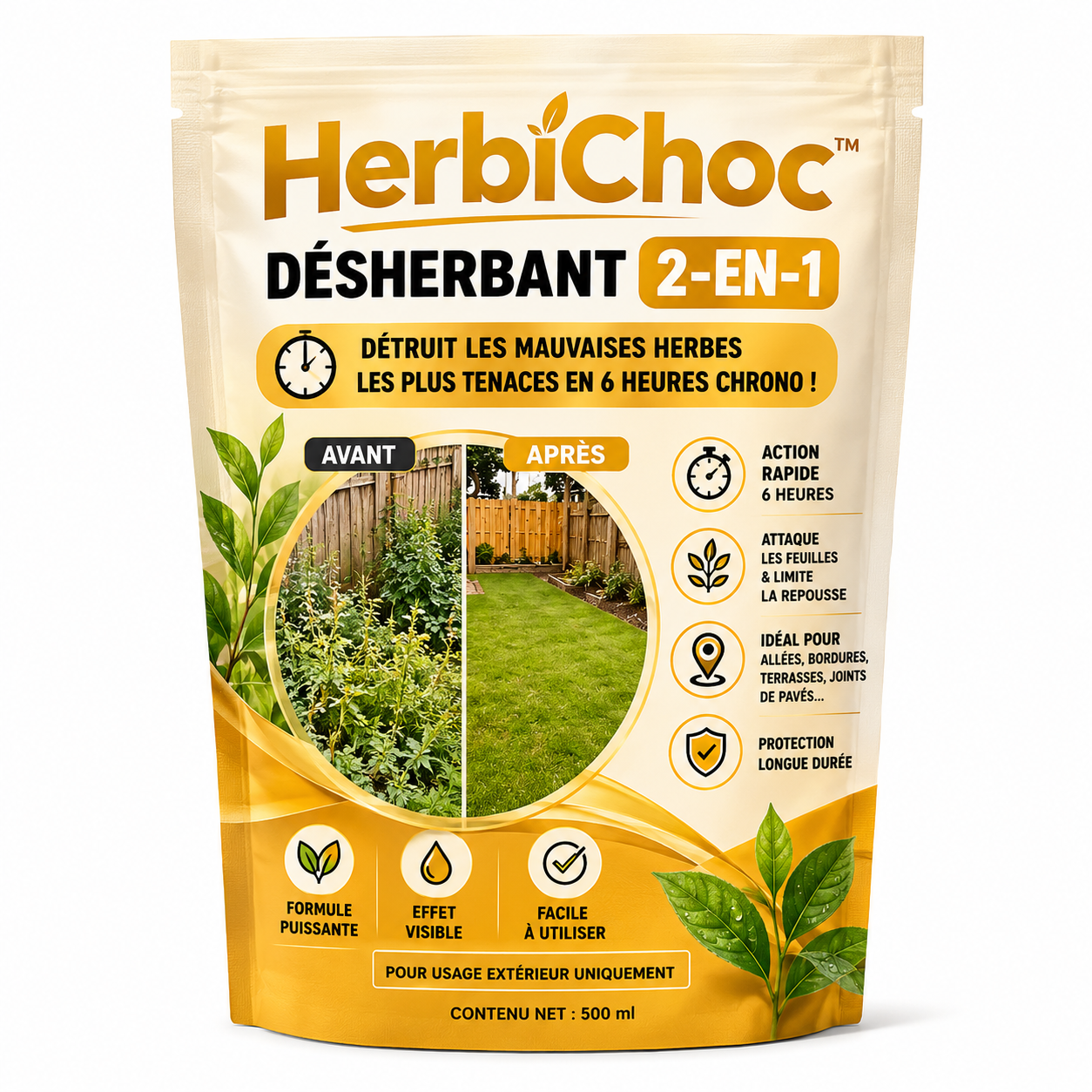 HerbiChoc™ Désherbant 2-en-1 | Détruit les mauvaises herbes les plus tenaces en 6 heures chrono !