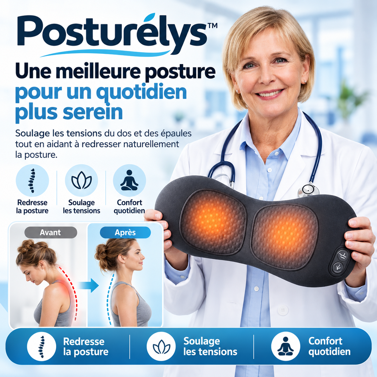 Posturélys™ Correcteur Postural | Éliminez 99 % des douleurs et redressez votre colonne en quelques minutes !