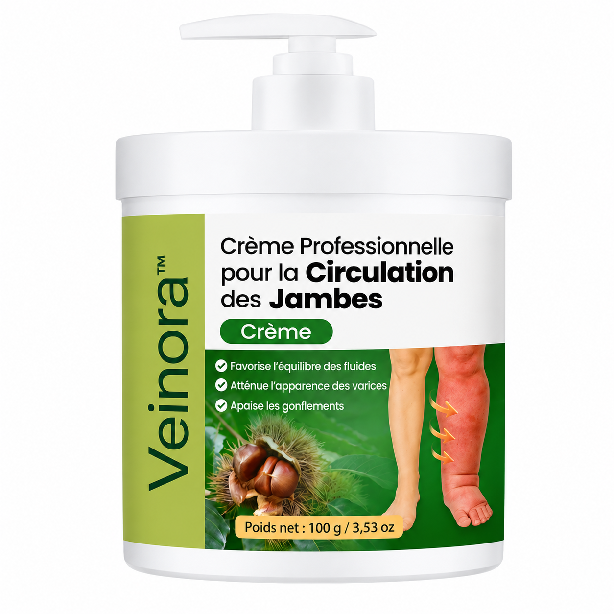 Veinora™ Crème Circulation Jambes Lourdes | Apaisez gonflements, tensions et fatigue en 48h, sans bas de contention ni chirurgie !