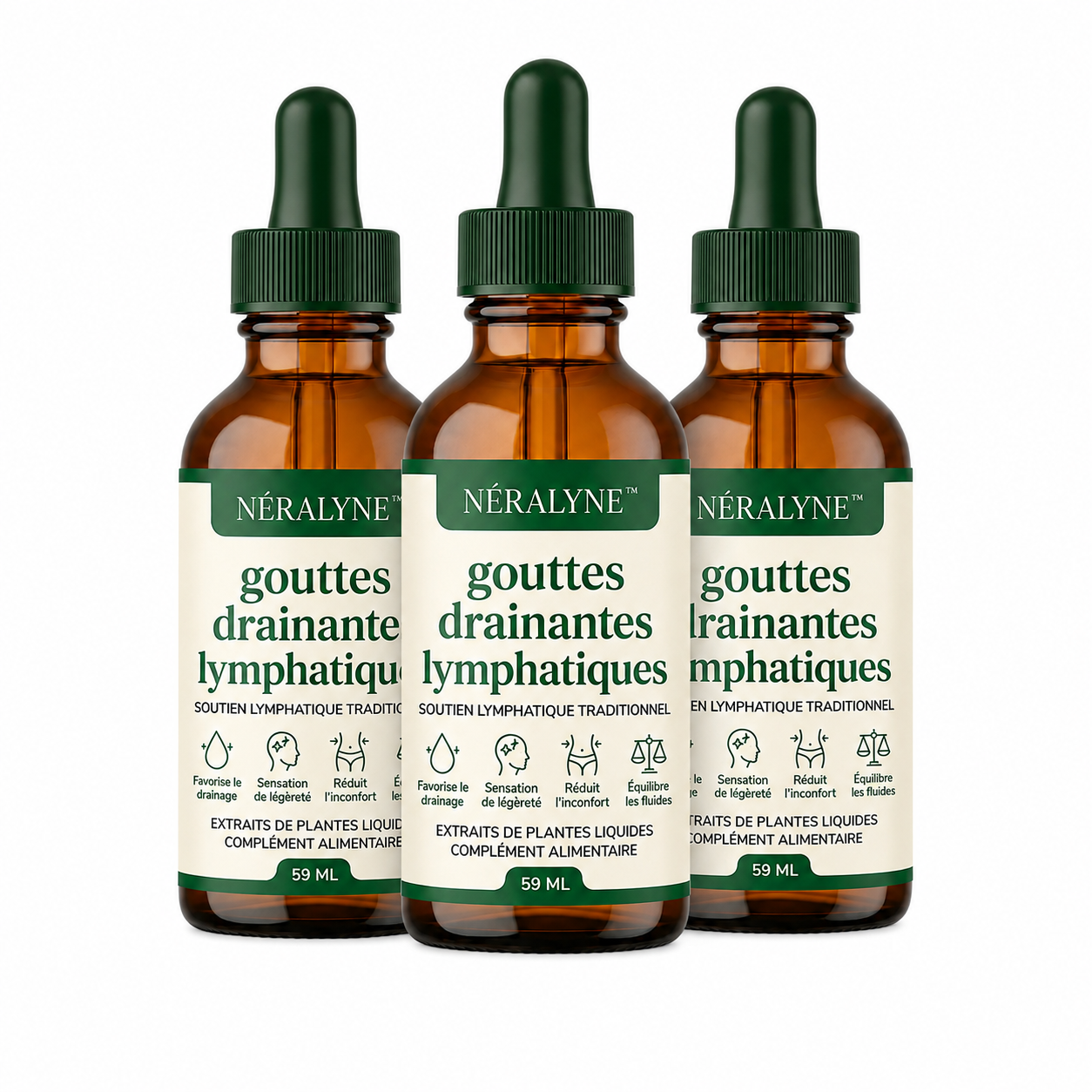 Néralyne™ Gouttes Drainantes Lymphatiques | Dégonflez ventre, jambes et visage en quelques jours en éliminant l’eau piégée sous votre peau !