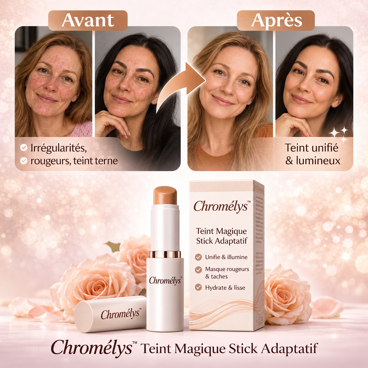 Chromélys™ Teint Magique Stick Adaptatif | Obtenez un teint parfait qui s’accorde à votre peau !