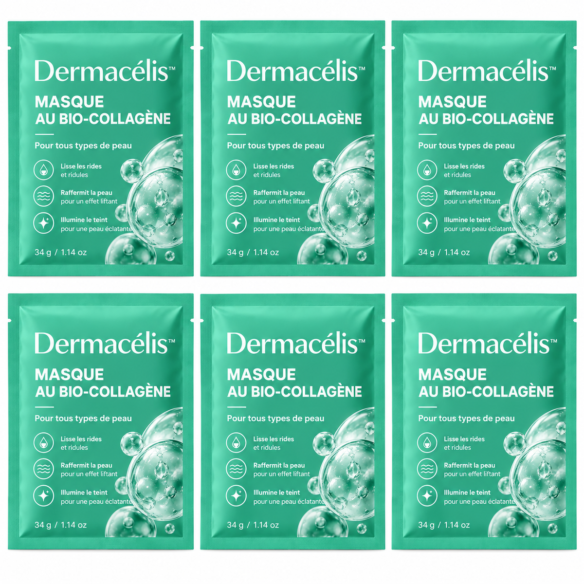 Dermacélis™ Masque au Bio-Collagène | Lisse rides et ridules pour une peau ferme et éclatante dès la 1ʳᵉ application!