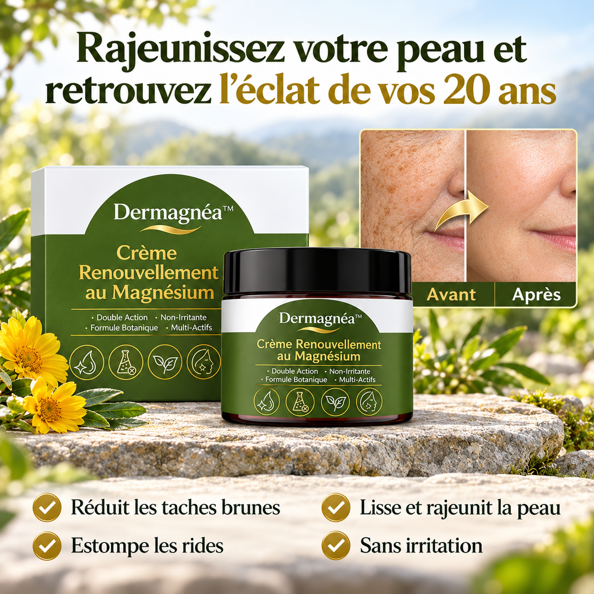 Dermagnéa™ Crème Renouvellement au Magnésium | Répare la peau, efface imperfections et apaise les plaques en 7 minutes !