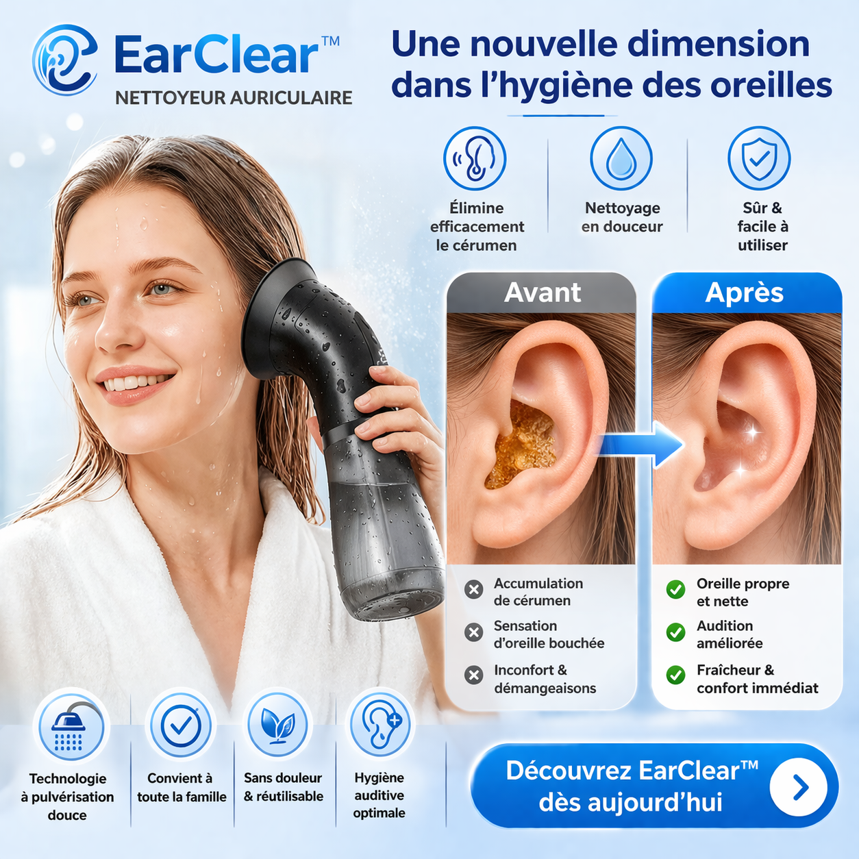 EarClear™ Nettoyeur Auriculaire | Éliminez le cérumen en profondeur en quelques minutes et retrouvez une audition claire !