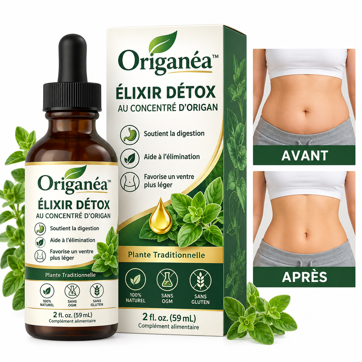 Origanéa™ Élixir Détox au Concentré d’Origan | Éliminez 3 kg de toxines en 48h et retrouvez un ventre plat !