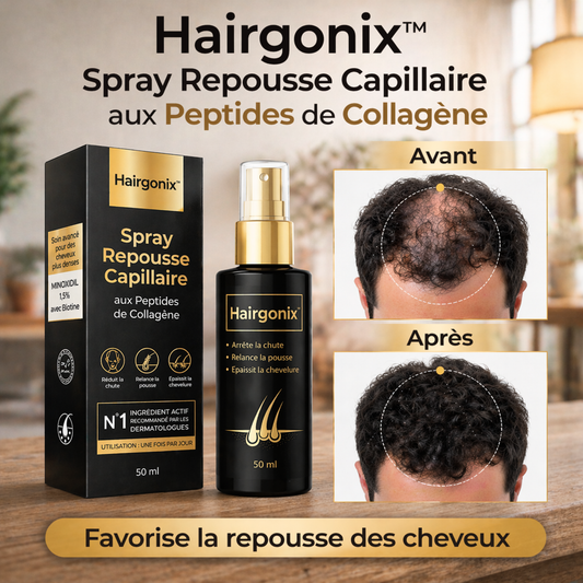 Hairgonix™ Spray Repousse Capillaire aux Peptides de Collagène | Relancez la pousse des cheveux et épaississez votre chevelure en 3 minutes!