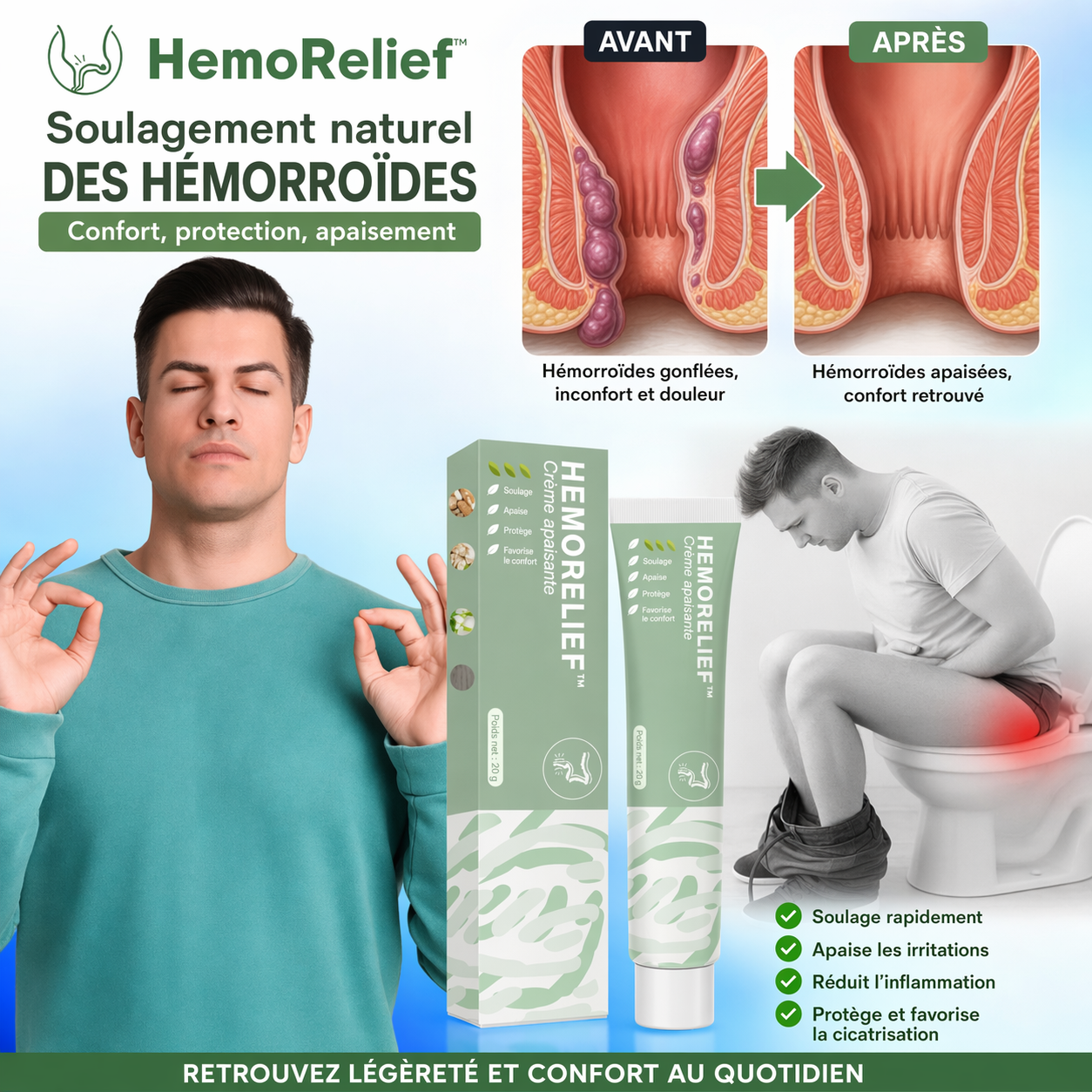 HemoRelief™ Crème Anti-Hémorroïdes | Éliminez jusqu’à 99 % des douleurs dès la première application !