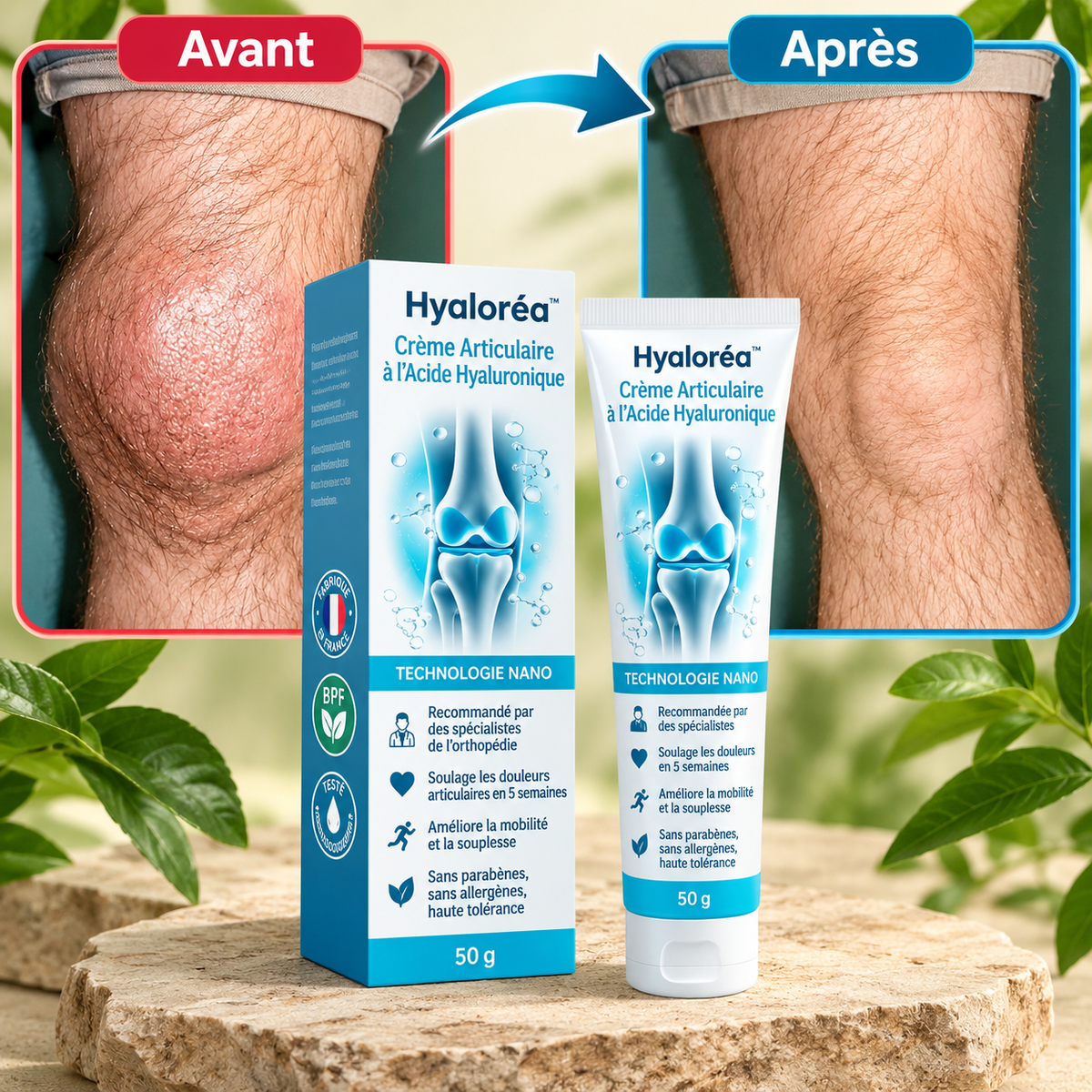 Hyaloréa™ Crème Articulaire à l’Acide Hyaluronique | Soulagez vos douleurs en 60 secondes !
