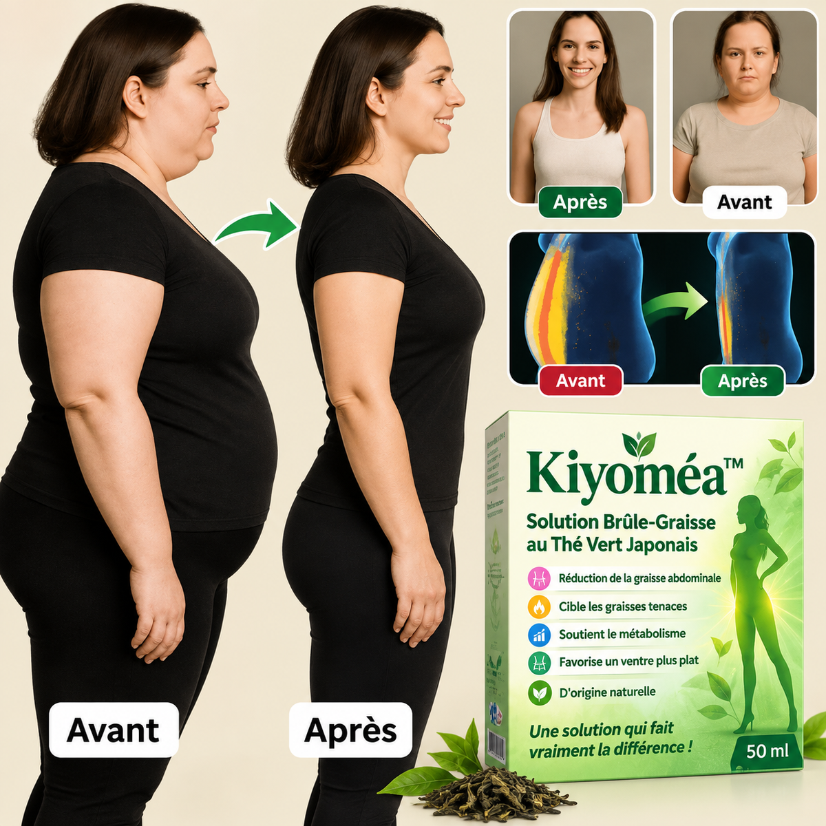 Kiyoméa™ Brûleur de Graisse au Thé Vert Japonais | Perdez 5 kg de ventre en 7 jours sans bouger de votre canapé!