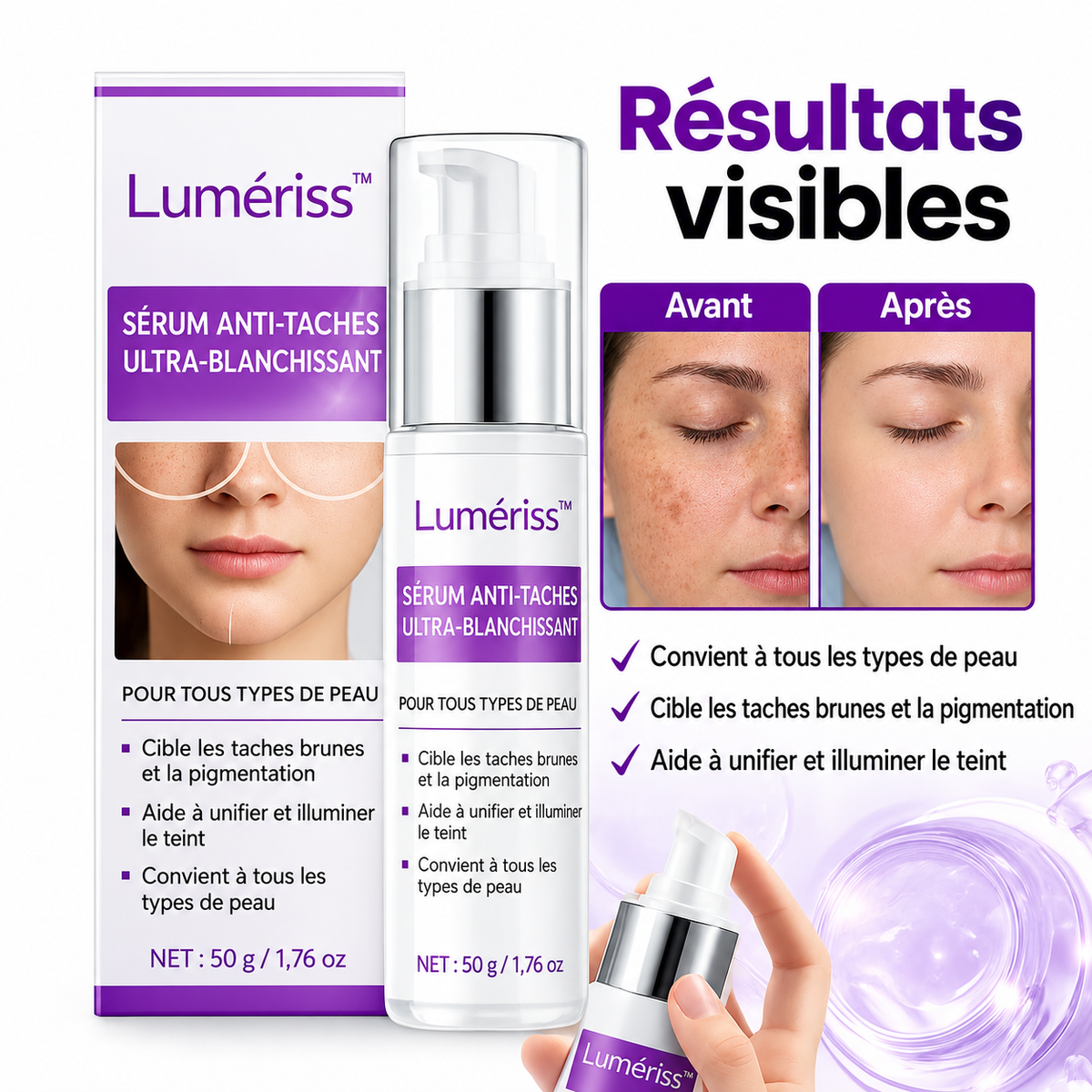 Lumériss™ Sérum Anti-Taches Ultra-Blanchissant | Effacez vos taches brunes et unifiez votre teint en 72 heures !