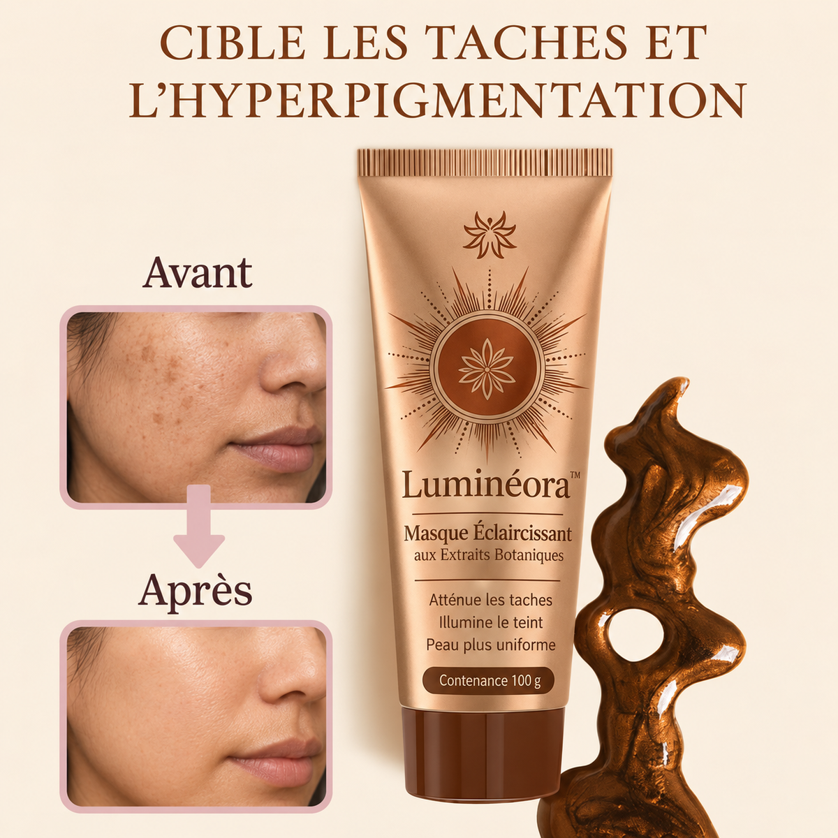 Luminéora™ Masque Éclaircissant aux Extraits Botaniques | Efface les taches brunes en 10 minutes par jour!