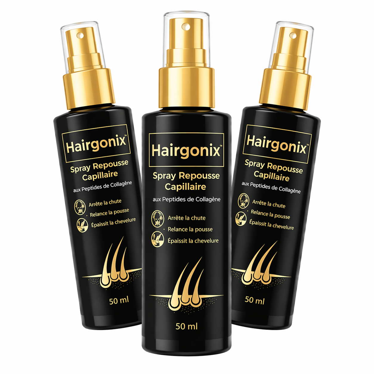 Hairgonix™ Spray Repousse Capillaire aux Peptides de Collagène | Relancez la pousse des cheveux et épaississez votre chevelure en 3 minutes!