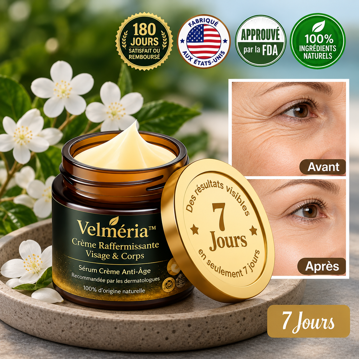 Velméria™ Crème Raffermissante Anti-Relâchement | Lifte et raffermit votre peau en 10 minutes !