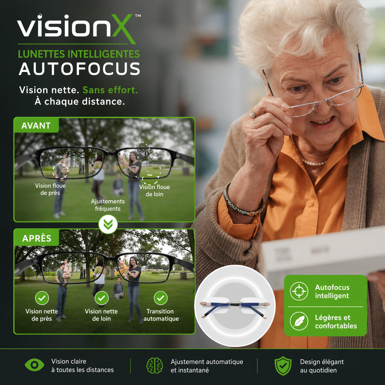 VisionX™ Lunettes Intelligentes Autofocus | Voyez clair à toutes les distances en 3 secondes !