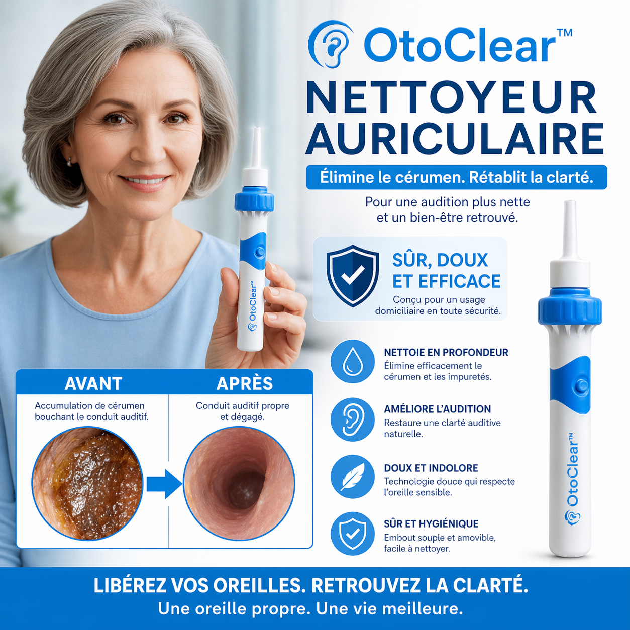 OtoClear™ Nettoyeur Auriculaire | Débouchez vos oreilles et retrouvez une audition parfaite en 60 secondes chrono !