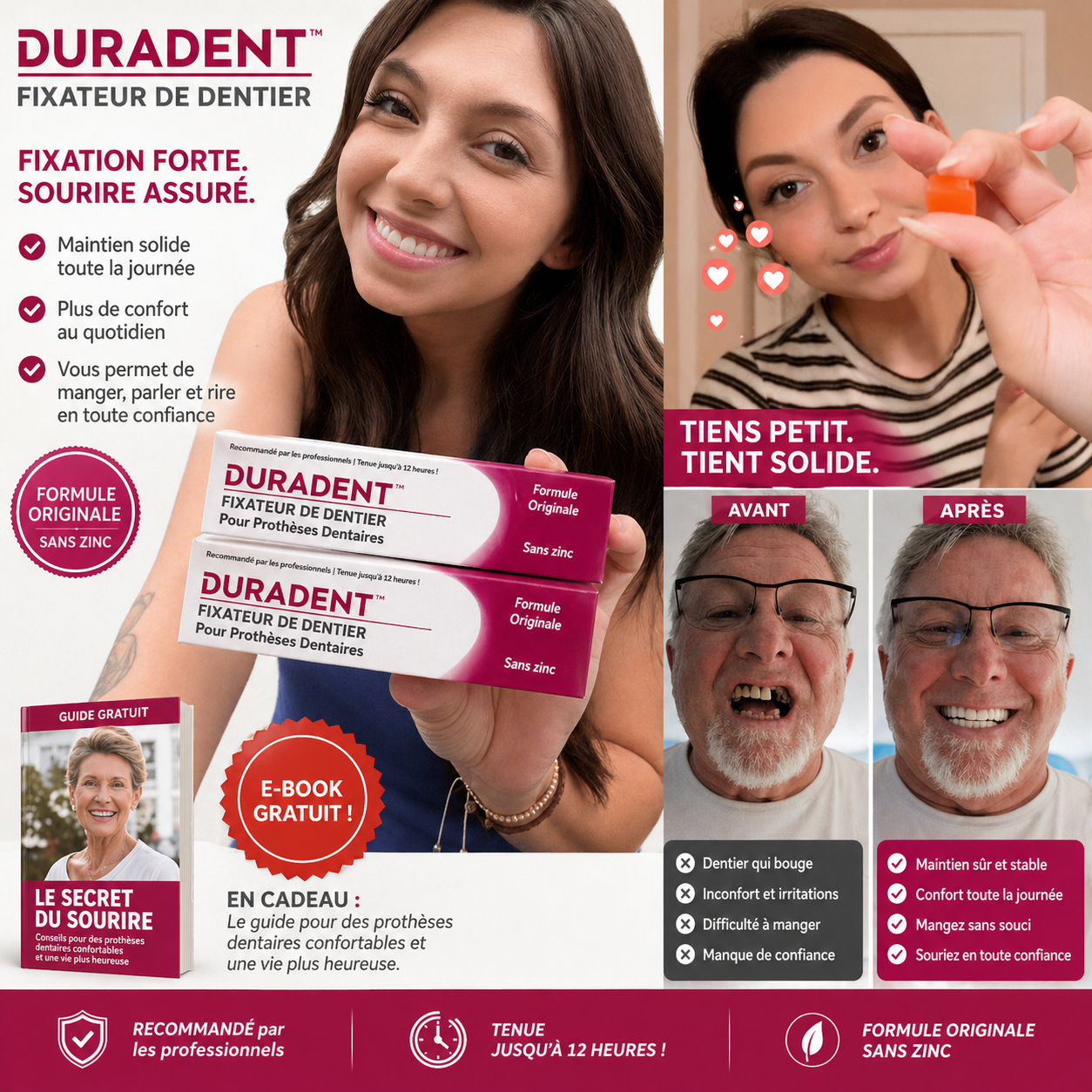 DuraDent™ Fixateur de Dentier | Fixez votre prothèse comme du roc jusqu'à 4 jours d'affilée !