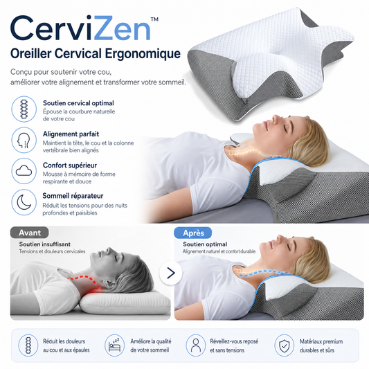 CerviZen™ Oreiller Cervical Ergonomique | Élimine les douleurs cervicales dès la première nuit!