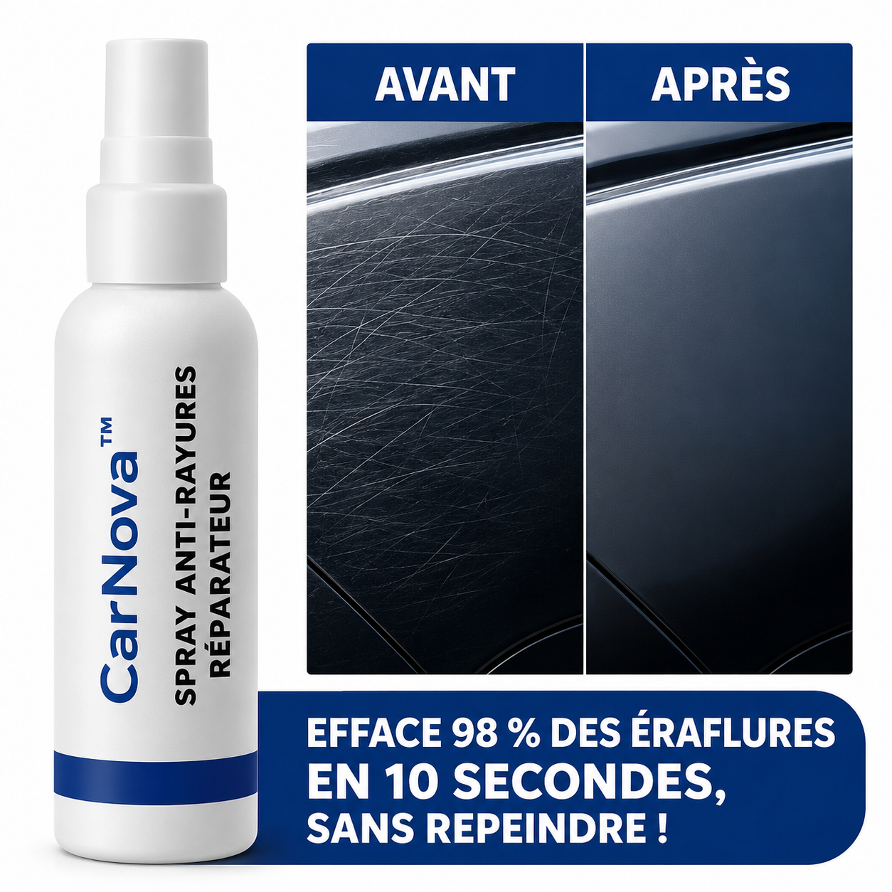 CarNova™ Spray Anti-Rayures Réparateur | Efface 98 % des Éraflures en 10 Secondes, Sans Repeindre!