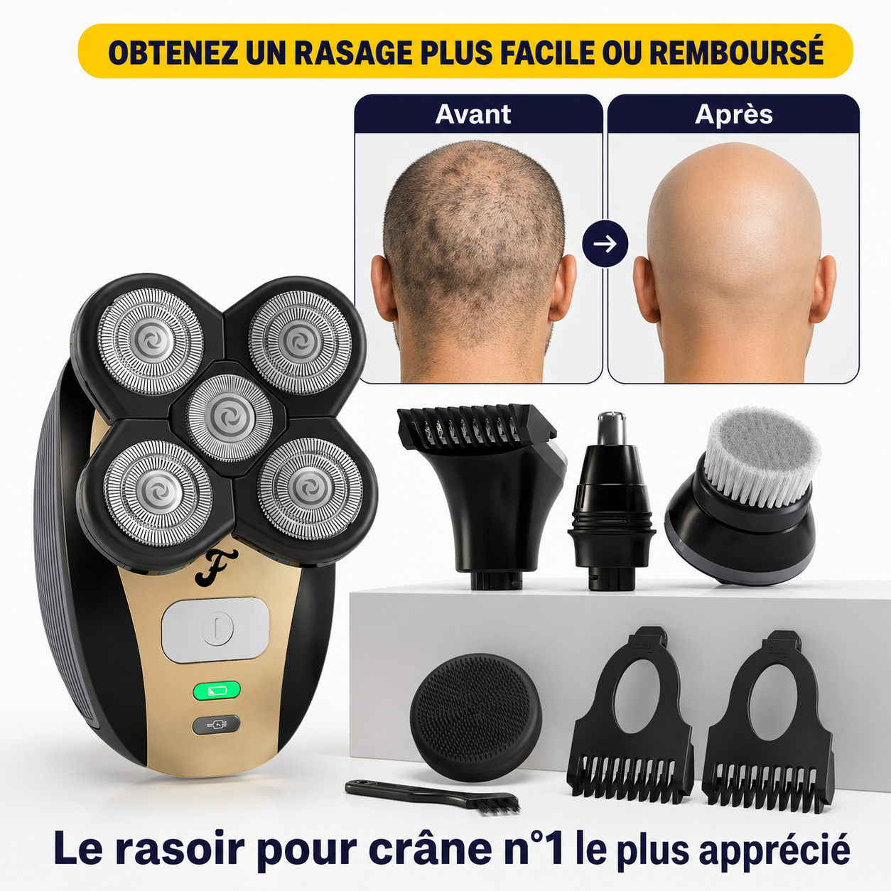SkullForge™ Tondeuse Crâne Zéro Effort | Retrouvez une tête parfaitement rasée en 3 minutes !