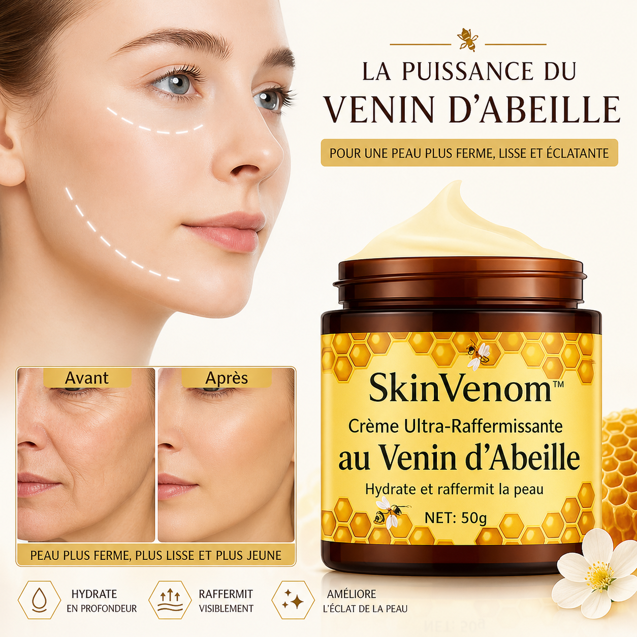 SkinVenom™ Crème Ultra-Raffermissante au Venin d'Abeille | Efface les rides en 5 minutes!