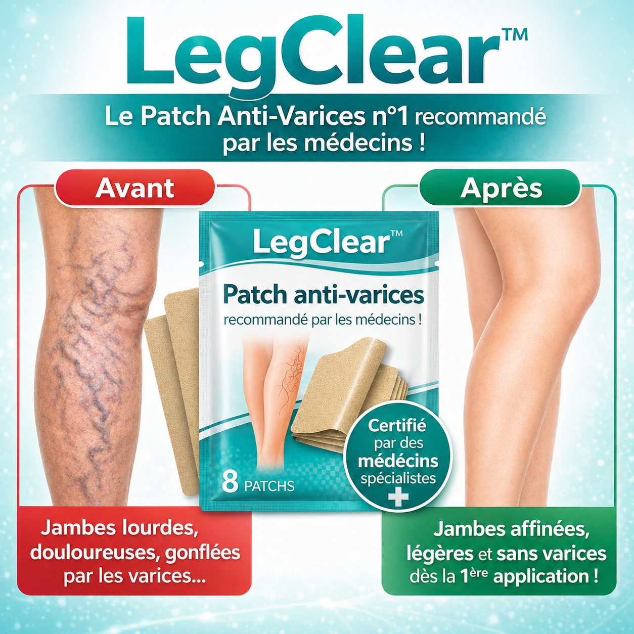 LegClear™ Patch Anti-Varices | Faites disparaître varices et douleurs de jambes en 3 minutes !