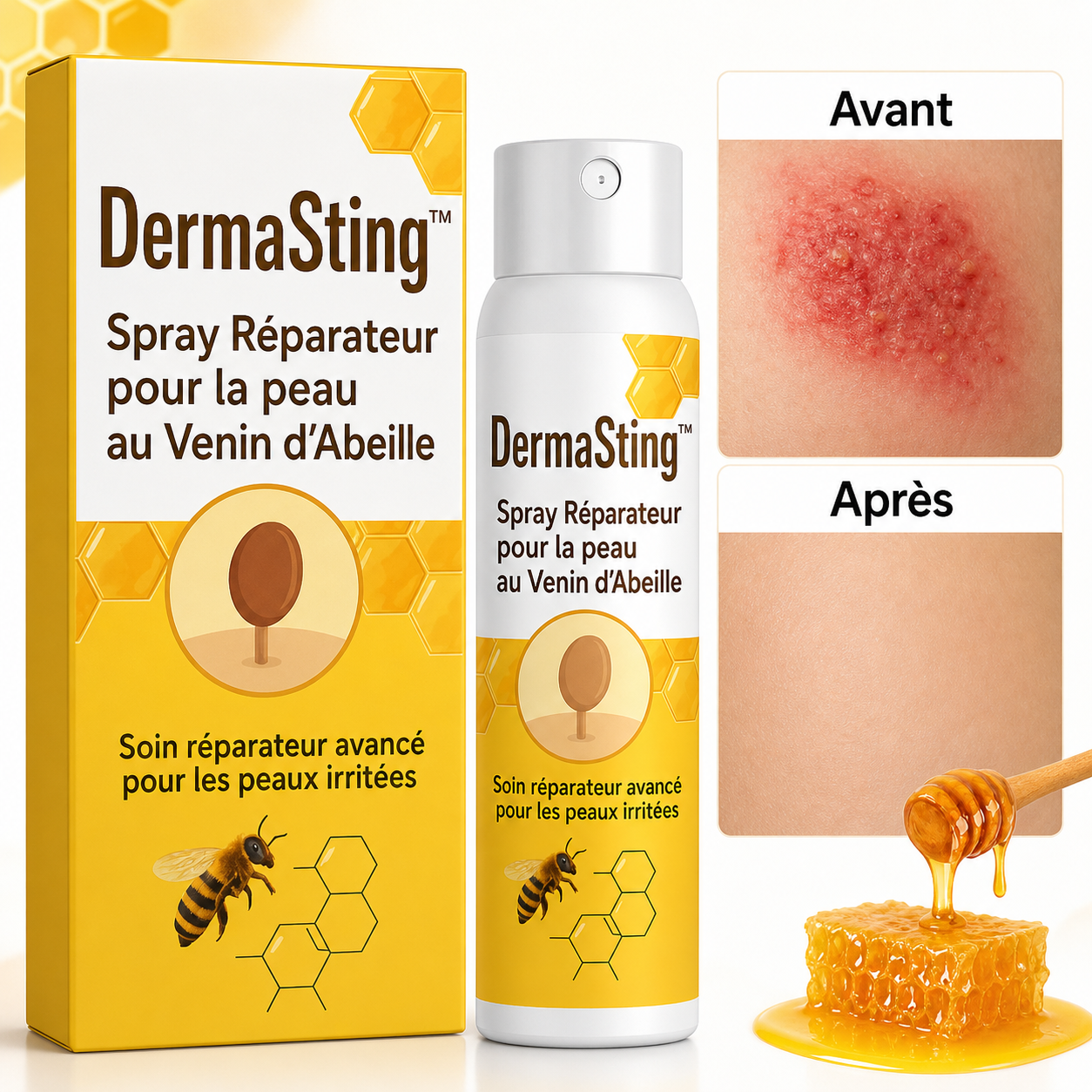 DermaSting™ Spray Réparateur pour la peau au Venin d'Abeille | Élimine les problèmes de peau en 10 minutes !