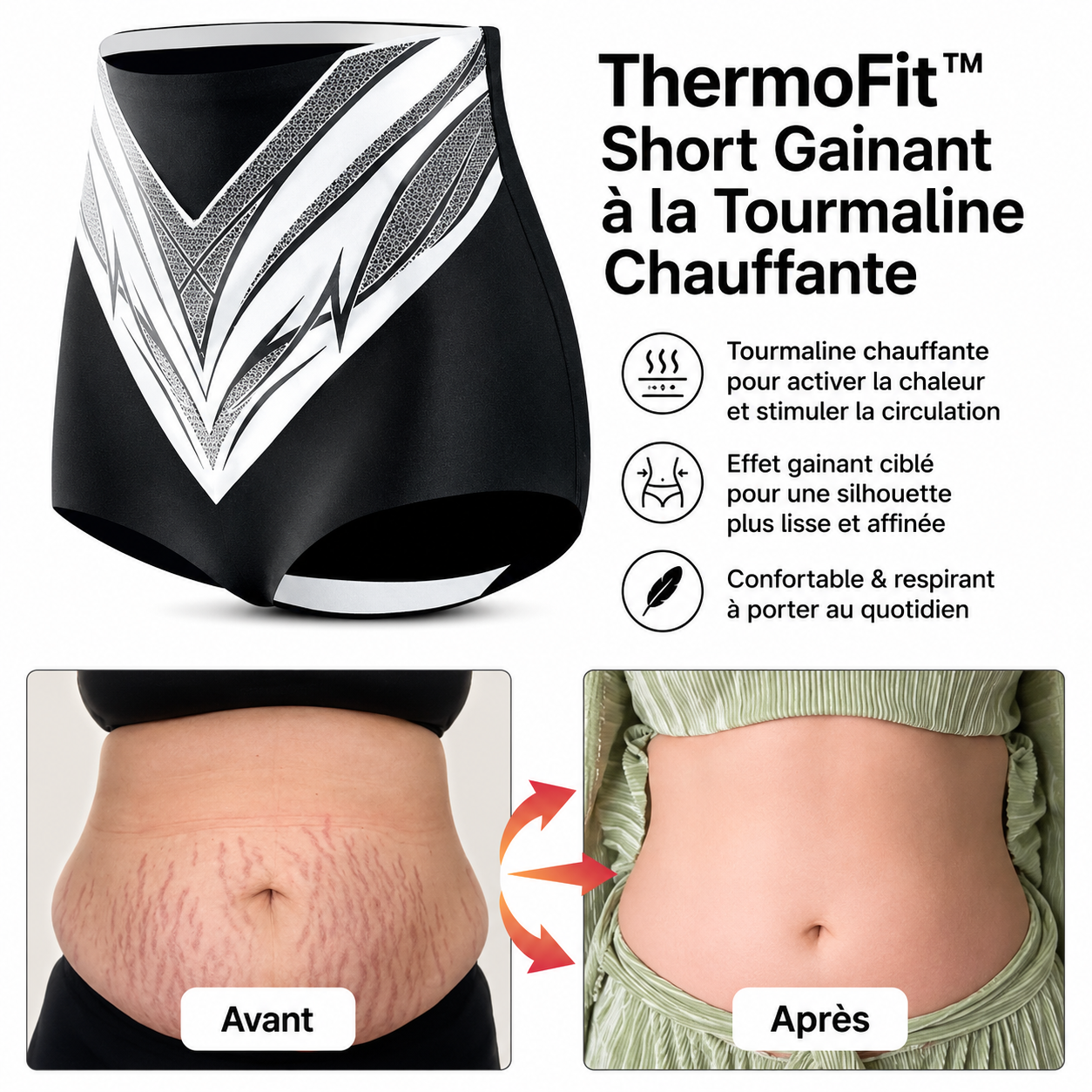 ThermoFit™ Short Gainant à la Tourmaline Chauffante | Brûle la graisse du ventre dès la première heure!