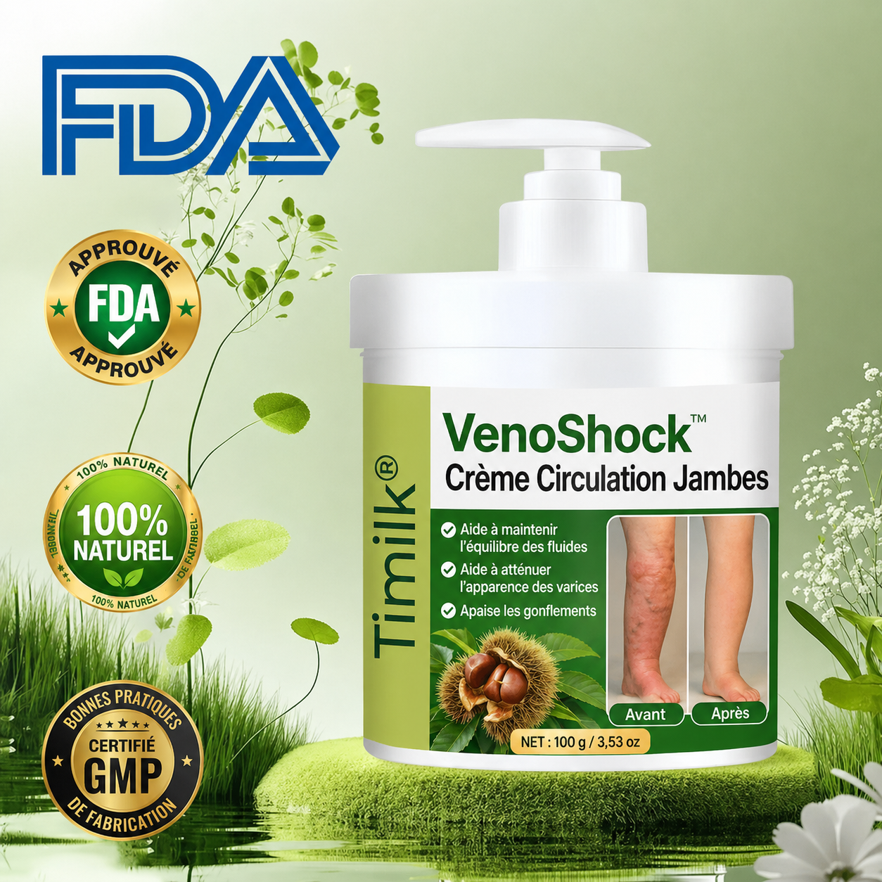 VenoShock™ Crème Circulation Jambes | Éliminez jambes lourdes, douleurs et gonflements en 3 minutes !