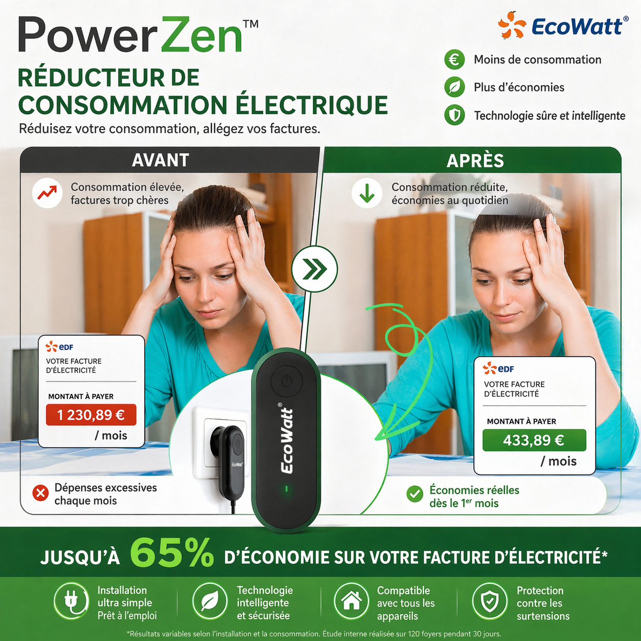 PowerZen™ Réducteur de Consommation Électrique | Réduisez votre facture d’électricité jusqu’à 86 % sans rien changer à vos habitudes !