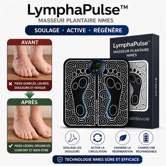 LymphaPulse™ Masseur Plantaire NMES | Éliminez les gonflements et retrouvez des jambes légères en seulement 15 minutes !