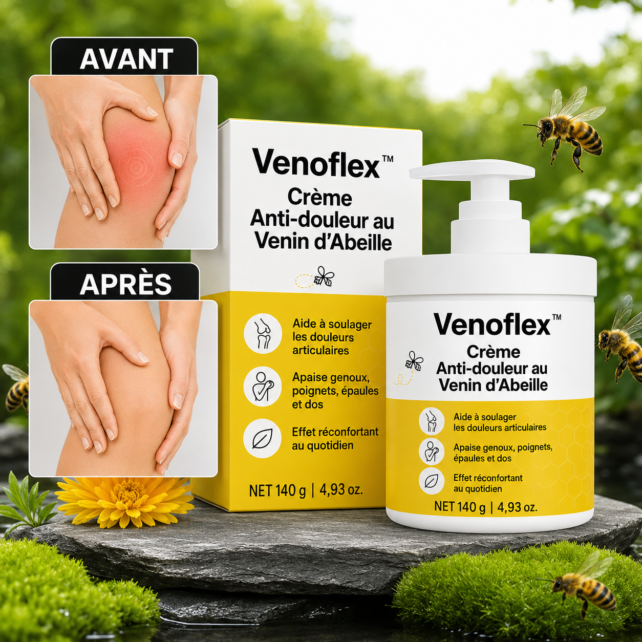 Venoflex™ Crème Anti-douleur au Venin d’Abeille | Soulage les articulations en 5 minutes!