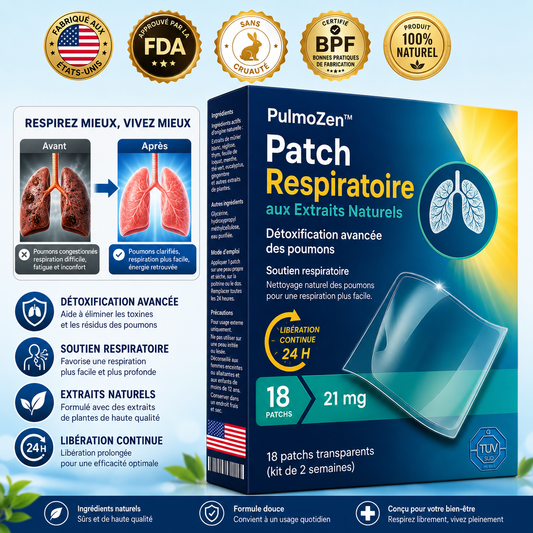 PulmoZen™ Patch Respiratoire aux Extraits Naturels | Libérez vos bronches et respirez plus facilement dès 15 minutes !