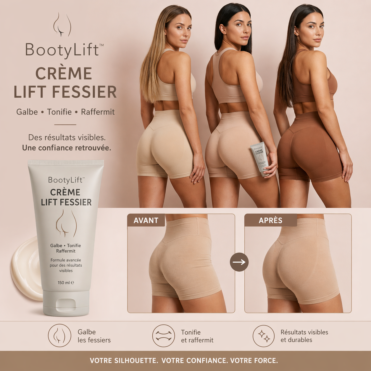 BootyLift™ Crème Lift Fessier | Fesses plus fermes, plus galbées et effet push-up visible en 21 jours chrono !