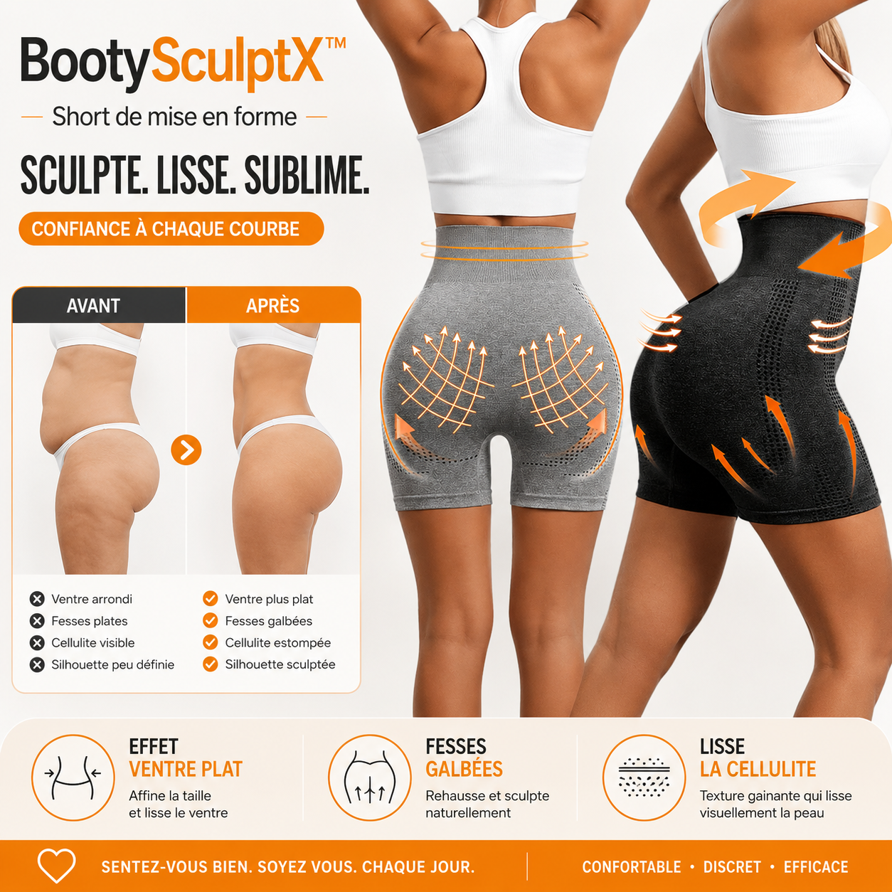 BootySculptX™ Short de mise en forme | Élimine la graisse, lisse la cellulite et sculpte les fesses en un instant!
